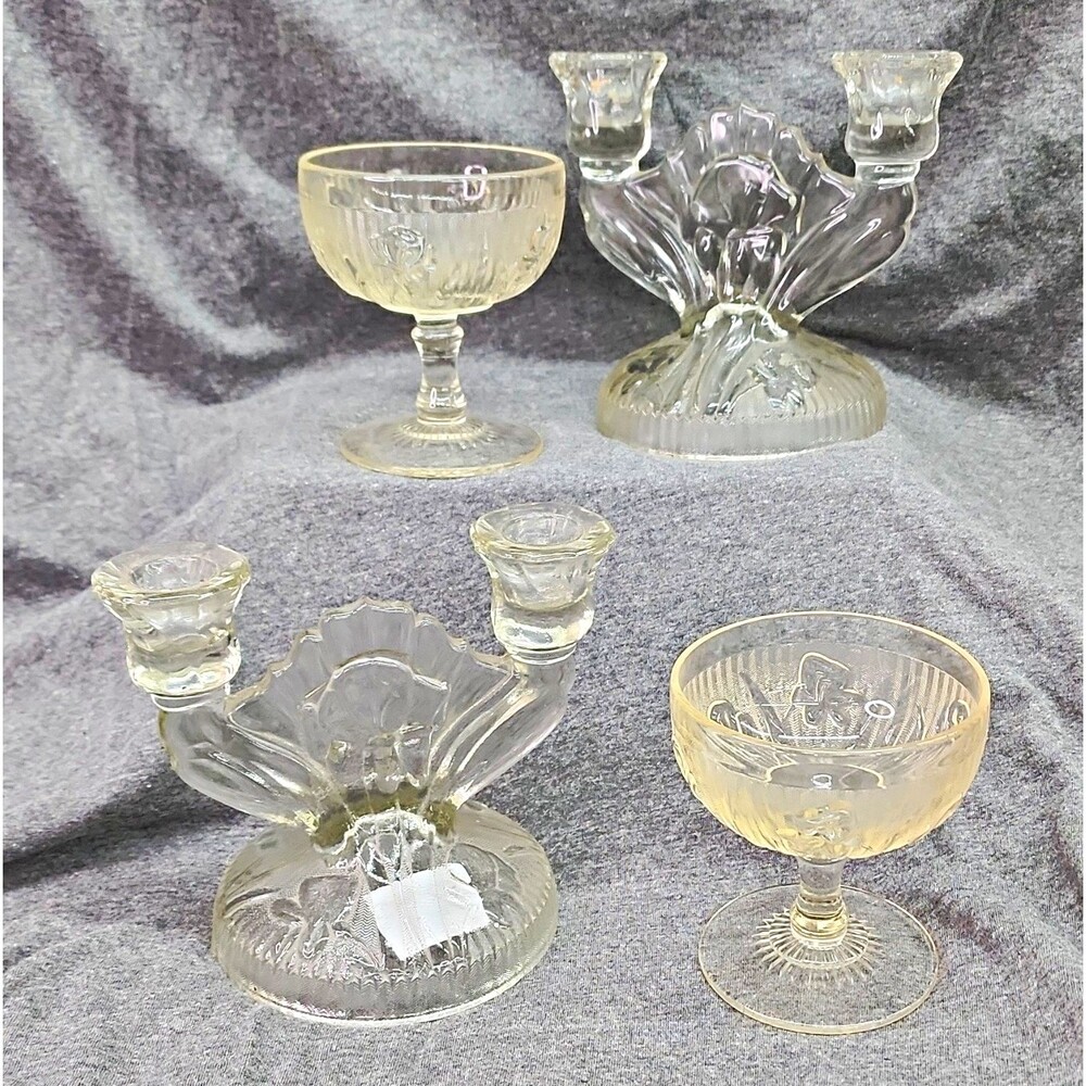 Jeannette Iris & Herringbone Glass Glass Lot Vintage Sherbets and Candle holders